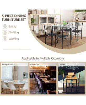 5 Pieces Dining Set with Tempered Glass Top Table and 4 Upholstered Chairs