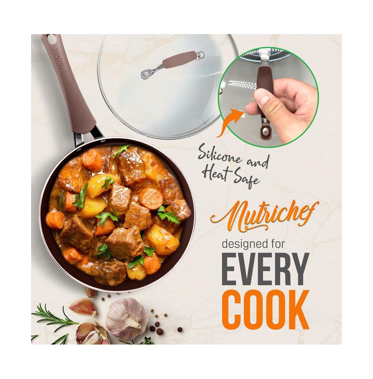 NutriChef Kitchenware Pots & Pans Set – High-qualified Basic Kitchen Cookware Set, Non-Stick (14-Piece Set)