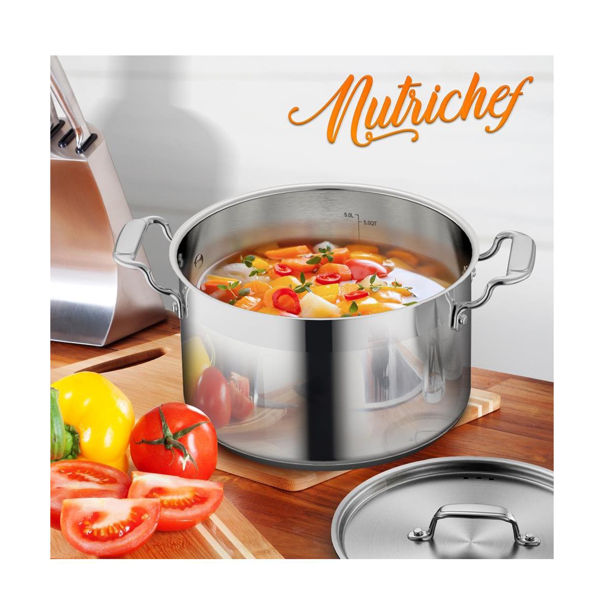 NutriChef Stainless Steel Cookware Stock Pot - Quart, Heavy Duty Induction Pot, Soup Pot With Stainless Steel Lid