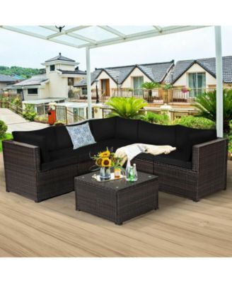 6 Pieces Rattan Patio Sectional Sofa Set with Cushions for 4-5 Person