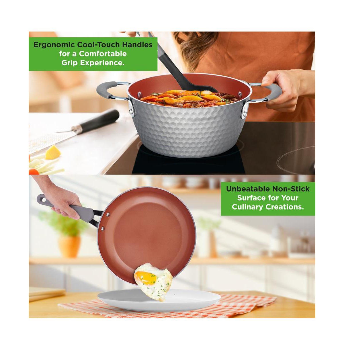 NutriChef Kitchenware Pots & Pans Set - Stylish Kitchen Cookware with Elegant Diamond Pattern, Non-Stick (11-Piece Set)