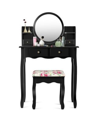 Makeup Vanity Table Set with 360° Pivoted Round Mirror