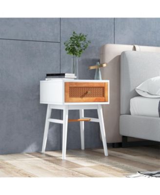 1-Drawer Modern Bedside Table with Solid Wood Legs