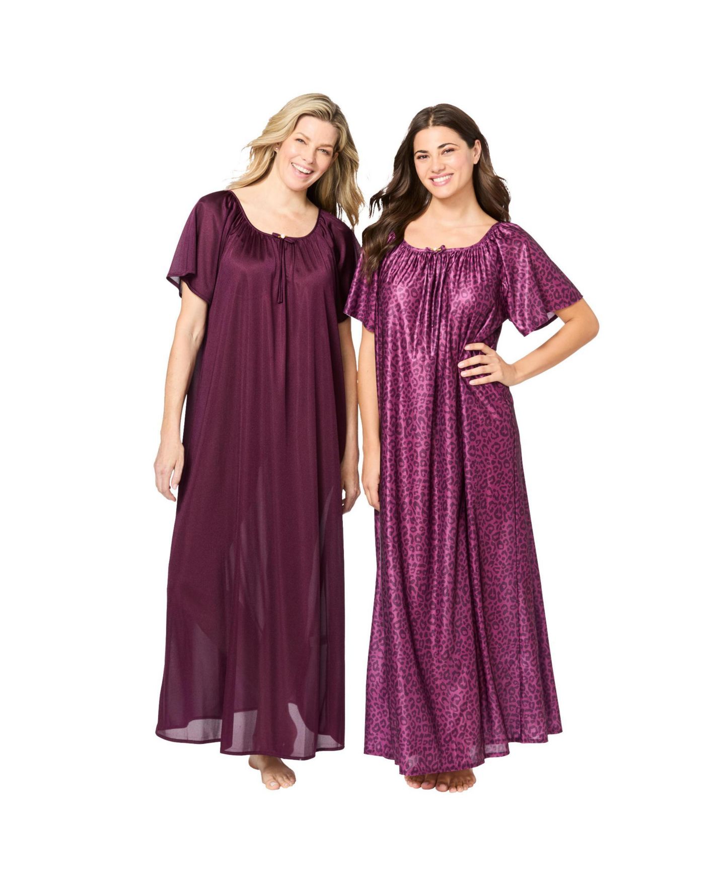 Женские платья Only Neccessities Plus Size Only Necessities Long 2 Pack Tricot Gowns, цвет: Тёмный ягодный — фото 1