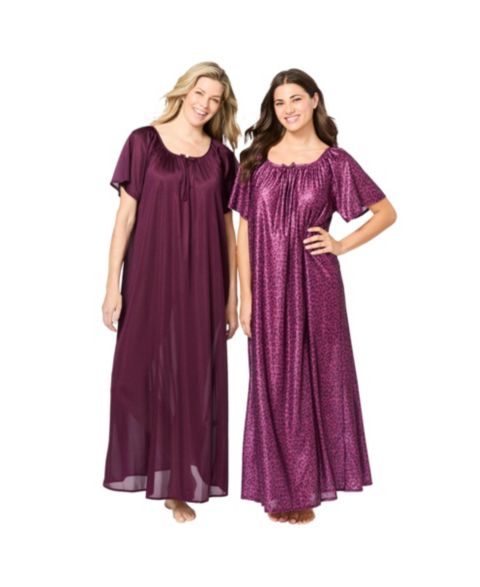 Женские платья Only Neccessities Plus Size Only Necessities Long 2 Pack Tricot Gowns, цвет: Тёмный ягодный