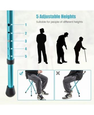 Lightweight Adjustable Folding Cane Seat with Light-Black