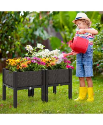 2 Set Elevated Plastic Raised Garden Bed Planter Kit for Flower Vegetable Grow-Brown
