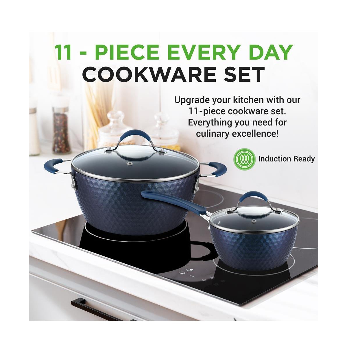 NutriChef Kitchenware Pots & Pans - Stylish Kitchen Cookware Set with Elegant Diamond Pattern, Non-Stick (11-Piece Set)