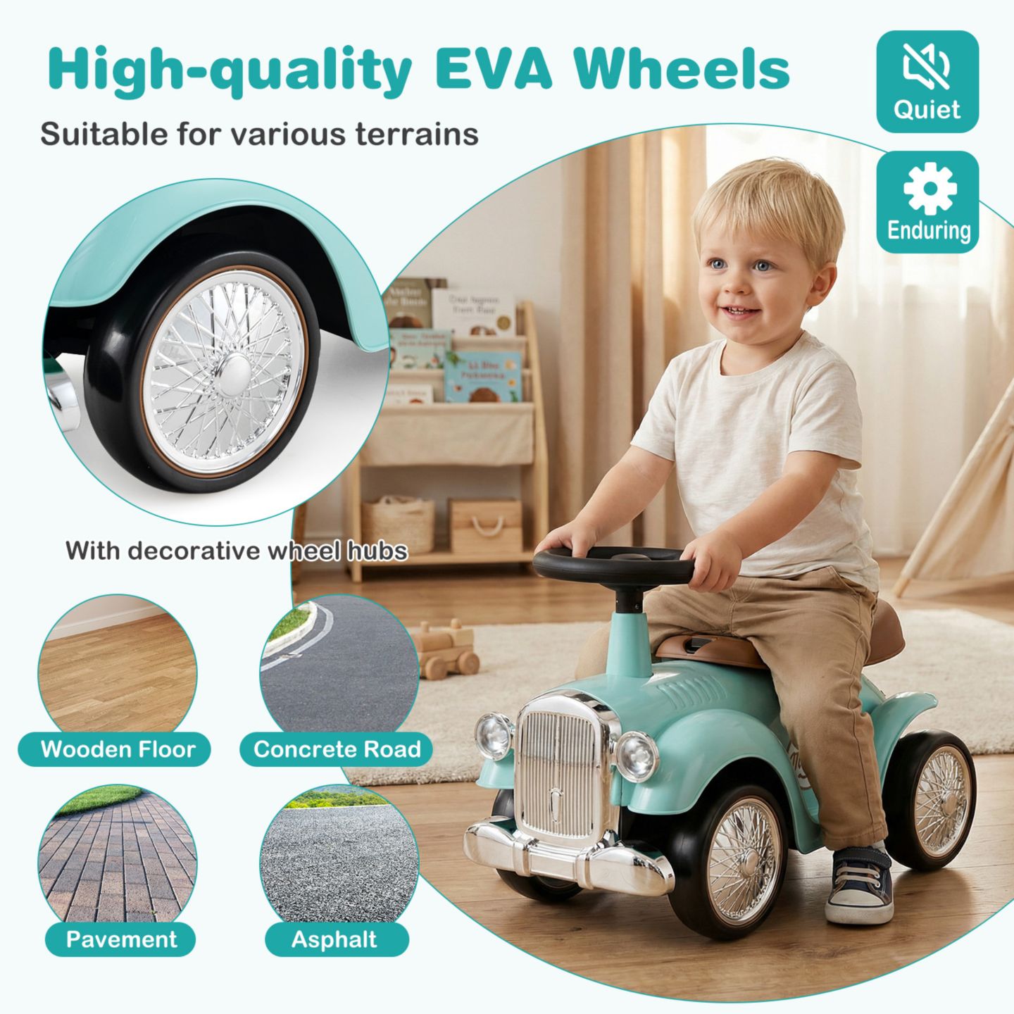 Детская игрушка Gymax 1930 Classic Retro Sit to Stand Ride-On Toy with Working Steering Wheel, 23"L x 10.5"W x 13.5"H, 55 lbs Capacity, Ages 18-36 Months, цвет: Коричневый, вариант 1 — фото 4