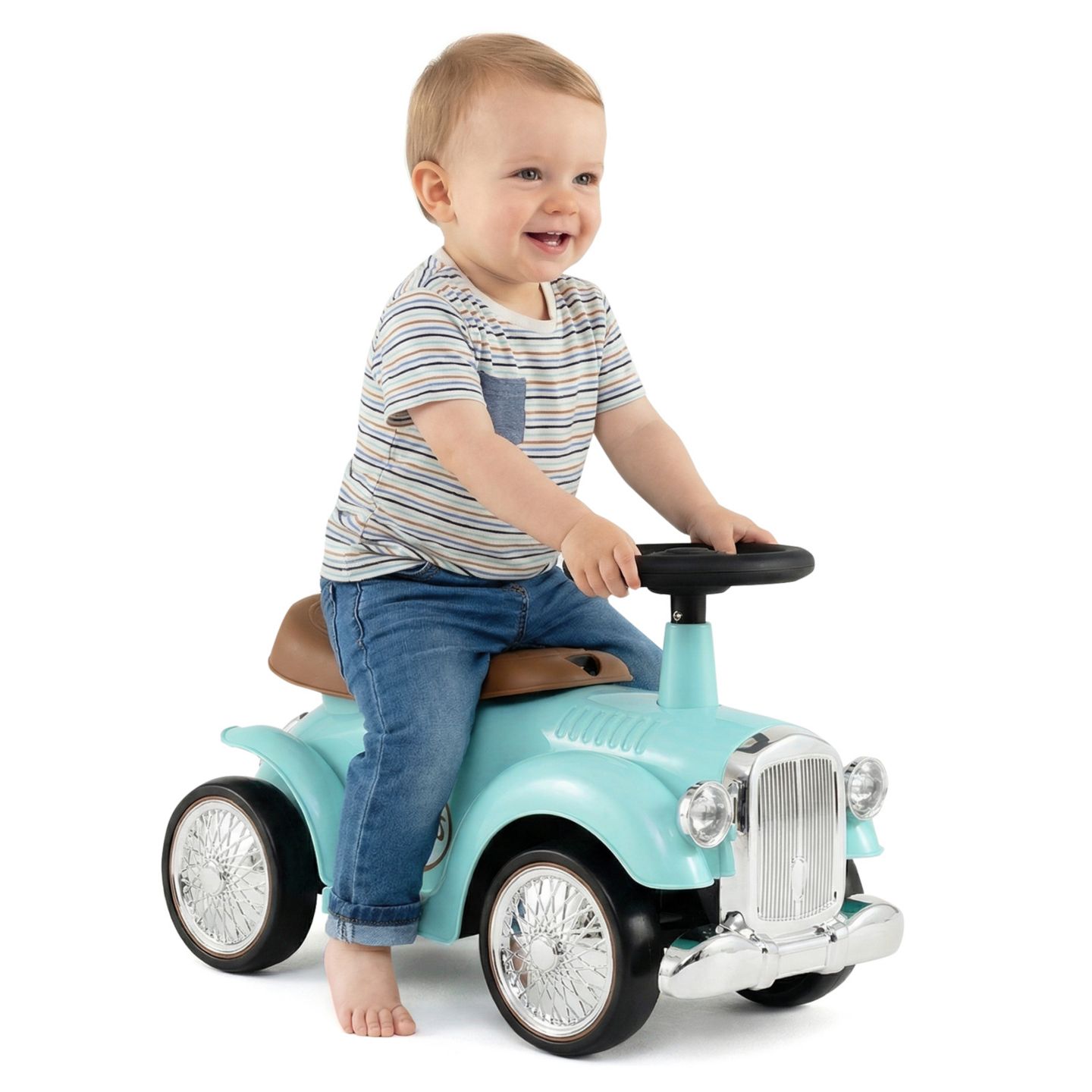Детская игрушка Gymax 1930 Classic Retro Sit to Stand Ride-On Toy with Working Steering Wheel, 23"L x 10.5"W x 13.5"H, 55 lbs Capacity, Ages 18-36 Months, цвет: Коричневый, вариант 1 — фото 10