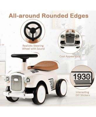 Retro Kids Ride-on Toy Kids Sit to Stand Vehicle with Working Steering Wheel White