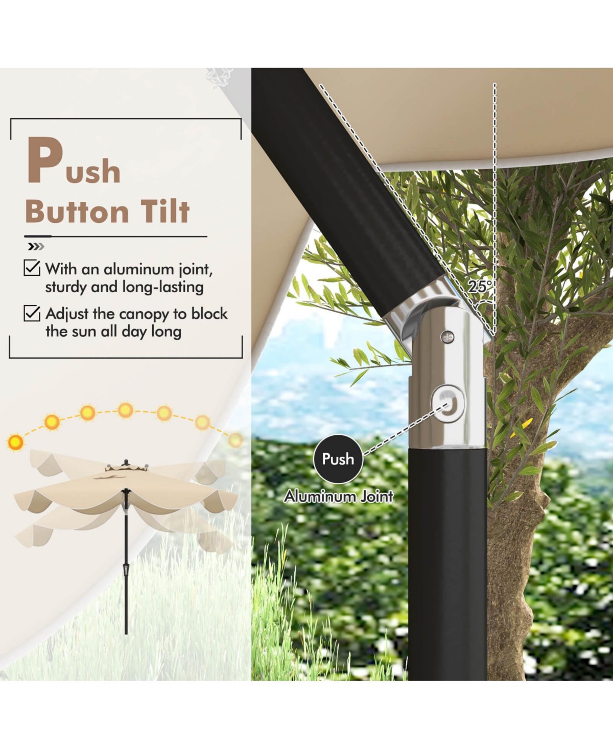 9 Ft Patio Umbrella 2-Tier Market Table with Crank Handle & 8 Ribs