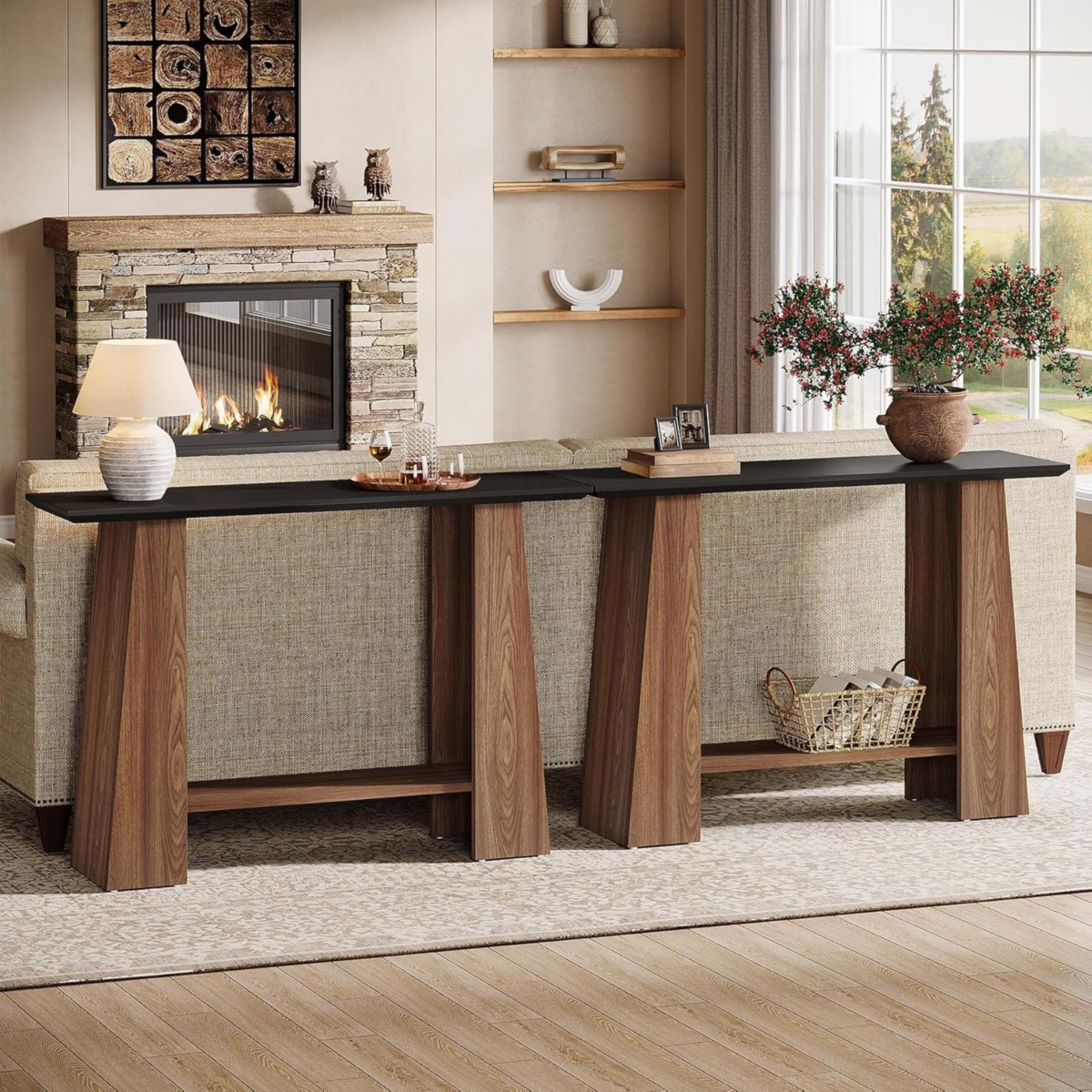 Tribesigns 47.24" Console Table for Entryway, Mid-Century Modern 2-Tier Narrow Wooden Sofa Table Behind Couch with Storage Shelf