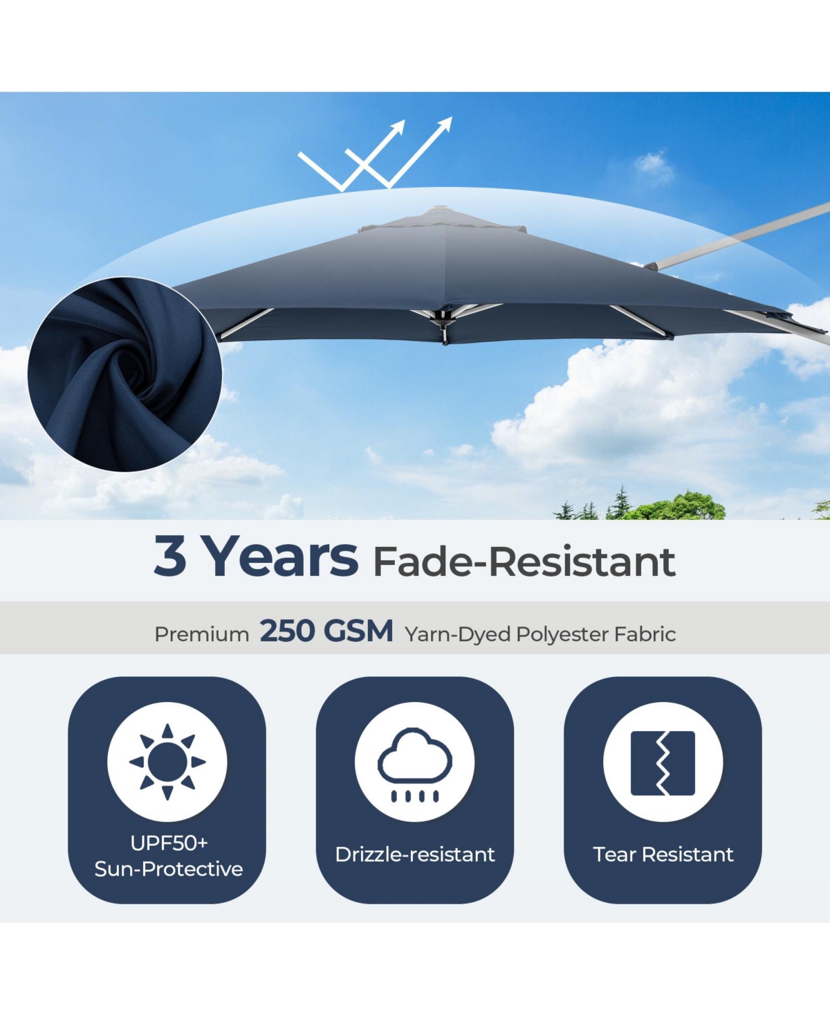 Sugift 11 Ft Outdoor Patio Umbrella with 360° Rotation and Adjustable Tilt- Navy