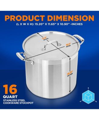Stainless Steel Cookware Stockpot - 16 Quart, Heavy Duty Induction Pot, Soup Pot With Stainless Steel Lid