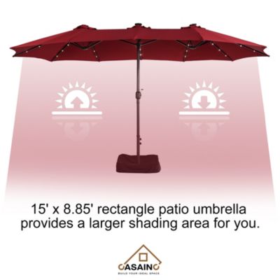 Outdoor Double-Sided Patio Umbrella with Base 36 LED Light Market Umbrella with Cover