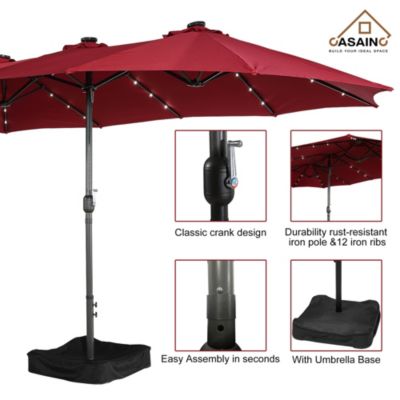 Outdoor Double-Sided Patio Umbrella with Base 36 LED Light Market Umbrella with Cover