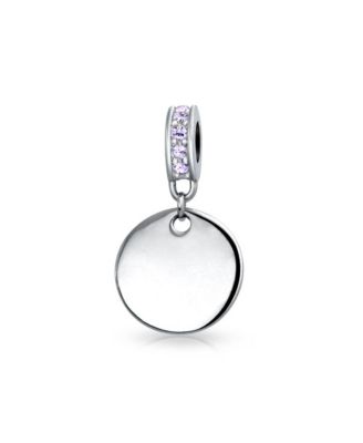 Crystal Accent Bale Dangle Round Circle Disc Shaped Charm Bead .925 Sterling Silver
