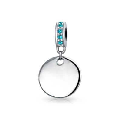 Sterling Silver Clear Crystal Accent Bale Circle Disc Shape Dangle Charm Bead for Bracelet