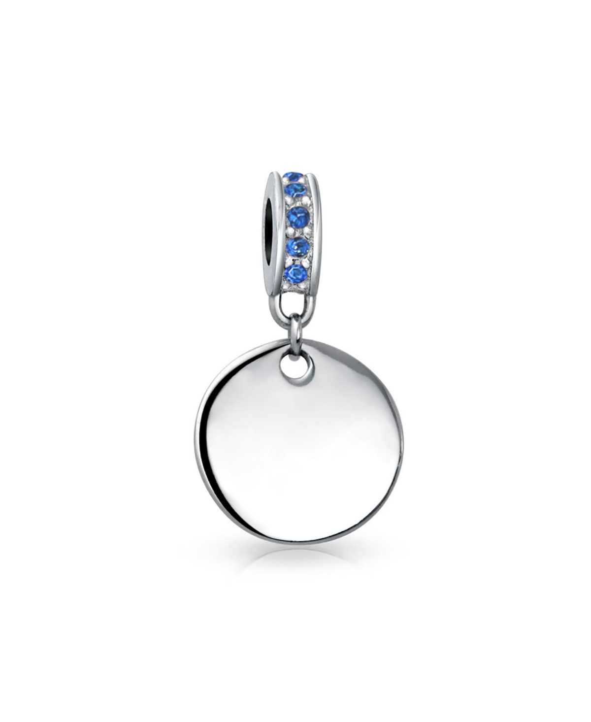 Bling Jewelry Crystal Accent Bale Dangle Round Circle Disc Shaped Charm Bead For Women .925 Sterling Silver European Bracelet