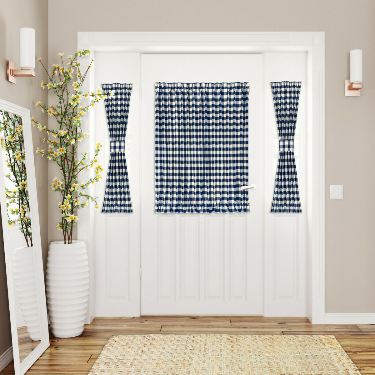 Kate Aurora Plaid Country Farmhouse French Door Curtain Panel With Matching Tieback