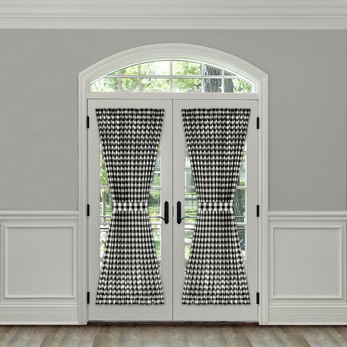 Kate Aurora Plaid Country Farmhouse French Door Curtain Panel With Matching Tieback