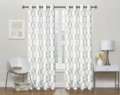 2 Pack Geo Trellis Double Layered Sheer Embroidered Grommet Curtains