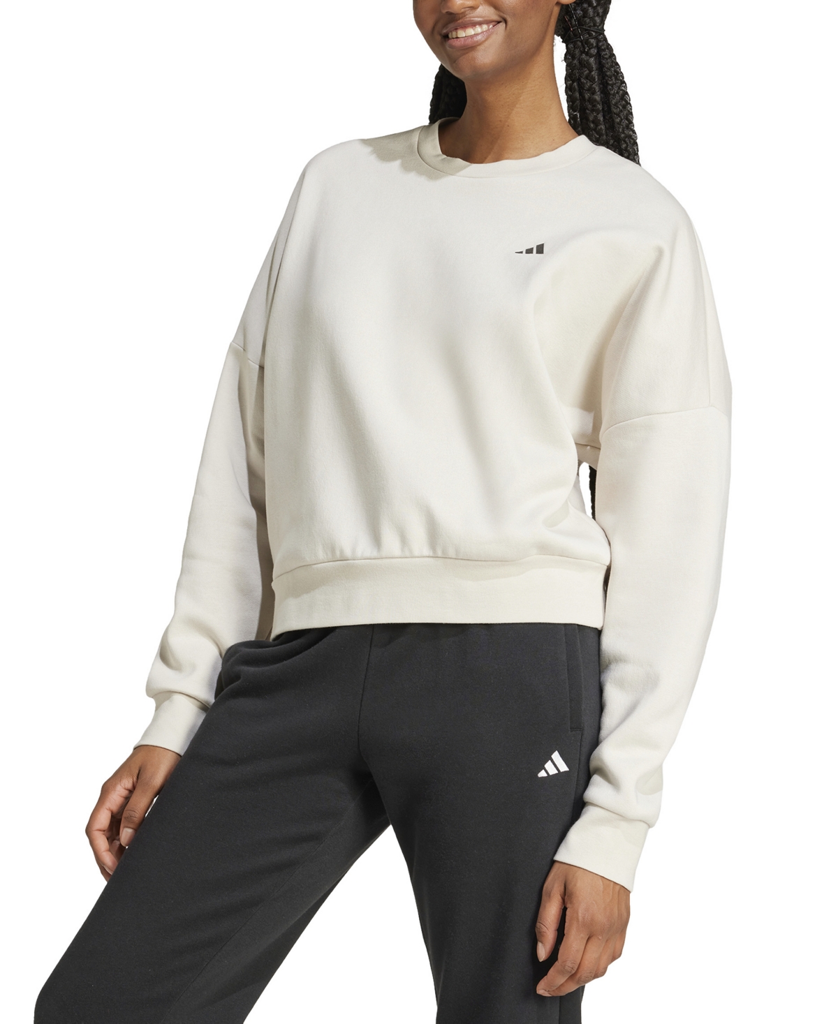 Shop Adidas Originals Women's Essentials Feel Cozy Logo Fleece Sweatshirt In Alumina