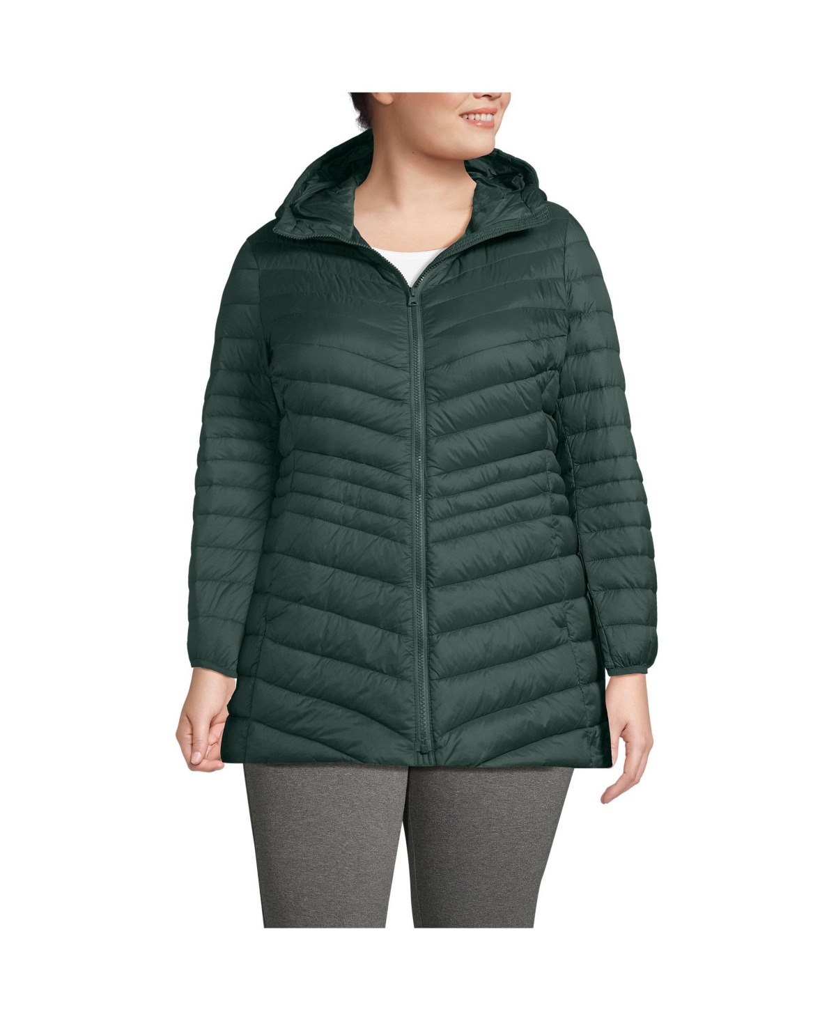 Plus Size Wanderweight Ultralight Packable Hooded Long Down Jacket - Light cornflower