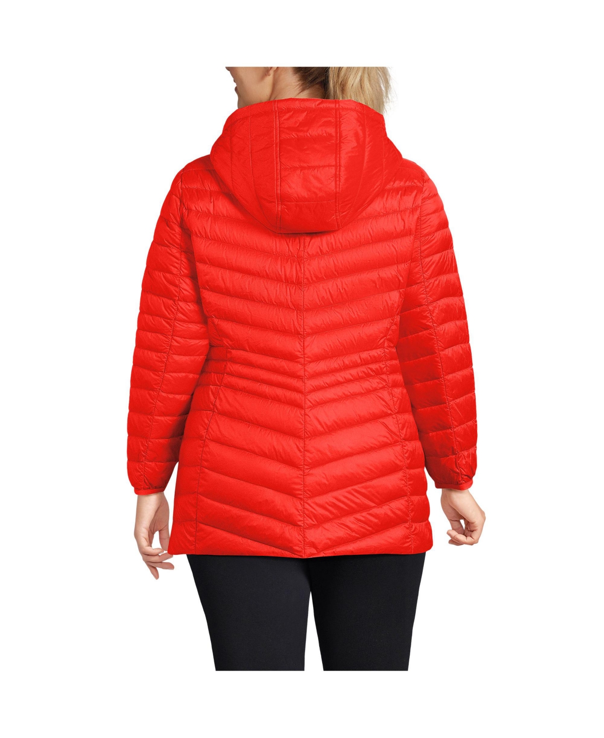 Lands End Plus Size Wanderweight Packable Down Hooded Long Jacket Light cornflower Smart Closet