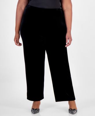 Alex Evenings - Plus Size Velvet Side-Stripe Straight-Leg Pants