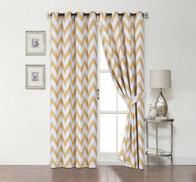 2 Pack Room Darkening Juvi Chevron Grommet Top Window Curtains With Tiebacks