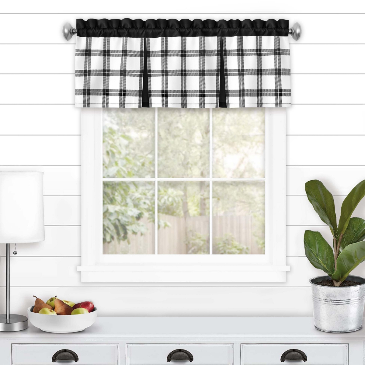 Kate Aurora Windowpane Plaid Country Farmhouse Kitchen Curtain Tier & Valance