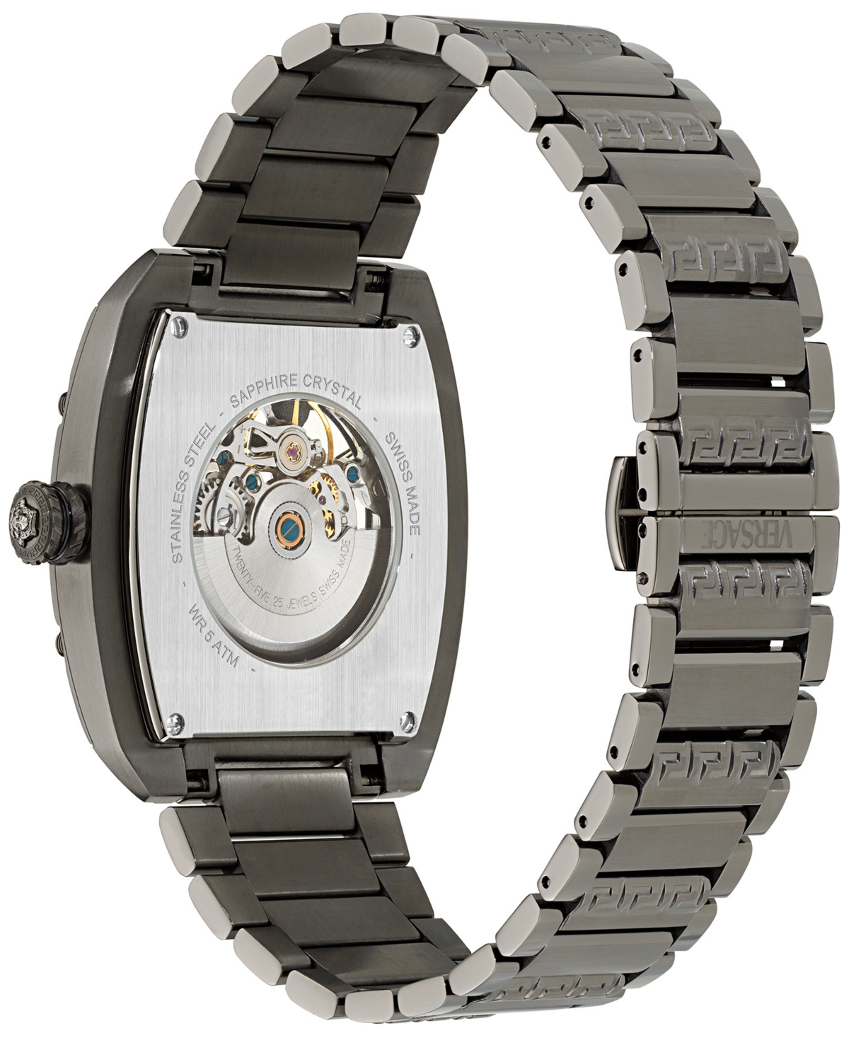 Versace Men's Swiss Automatic Gunmetal Ion Plated Stainless Steel Bracelet Watch 42x50mm In Gun