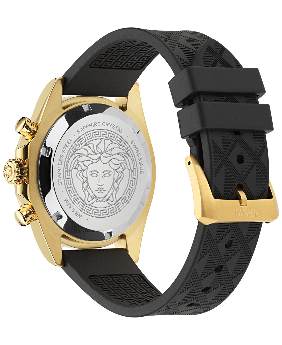 Versace Men's Swiss Chronograph Black Polyurethane Strap Watch 44mm In Gold