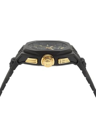 Men's Swiss Chronograph Black Silicone Strap Watch 44mm