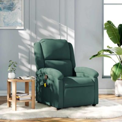 Massage Recliner Chair Dark Green Velvet, Metal, Plywood Medium