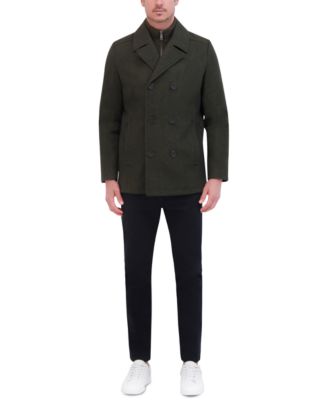 Men's Wool Blend Peacoat with Bib Coat