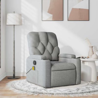 Massage Recliner Chair Light Gray Fabric