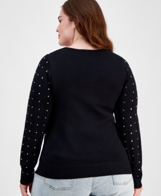 Absolutely Famous Trendy Plus Size Rhinestone-Trim Crewneck Sweater