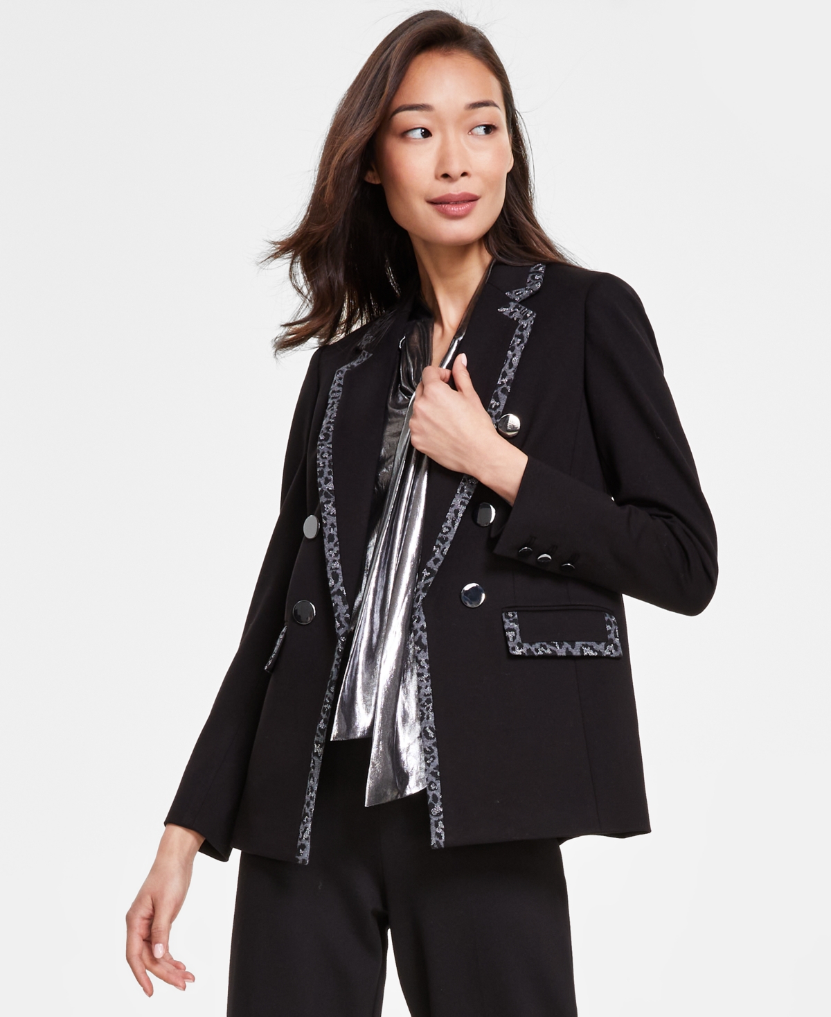 ANNE KLEIN WOMEN'S COMPRESSION FAUX DOUBLE-BREASTED BLAZER 
