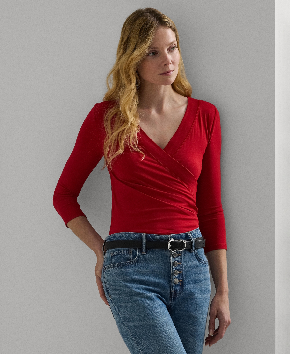 Lauren Ralph Lauren Women's Ruched Surplice Jersey Top