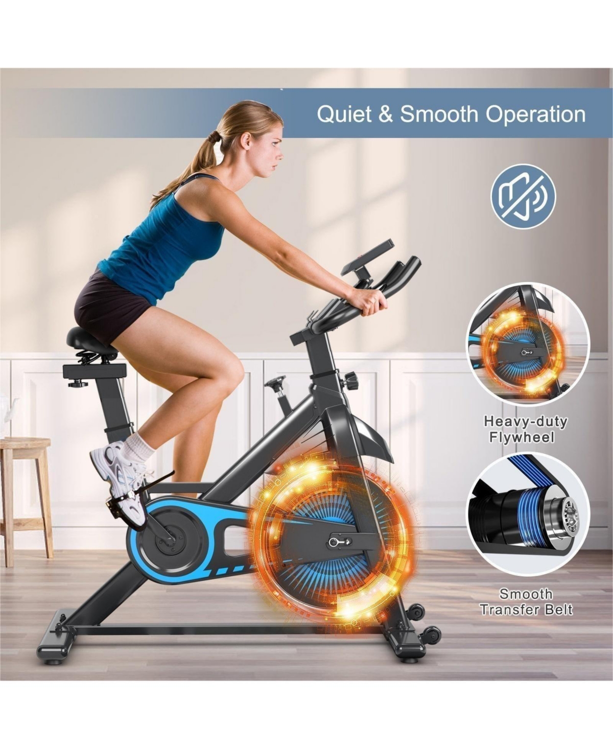 Sugift Indoor Silent Belt Drive Adjustable Resistance Cycling Stationary Bike-Blue