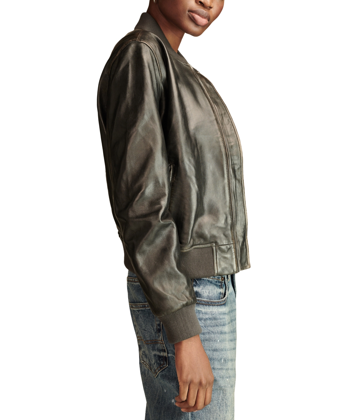 Lucky Brand Women's Liana Leather Long-Sleeve Bomber Jacket