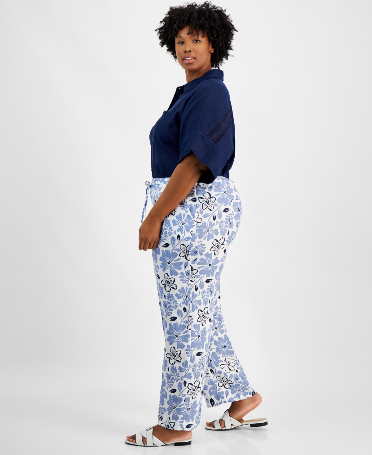 Charter Club Plus Size Linen Floral-Print Pants, Created for Macy's