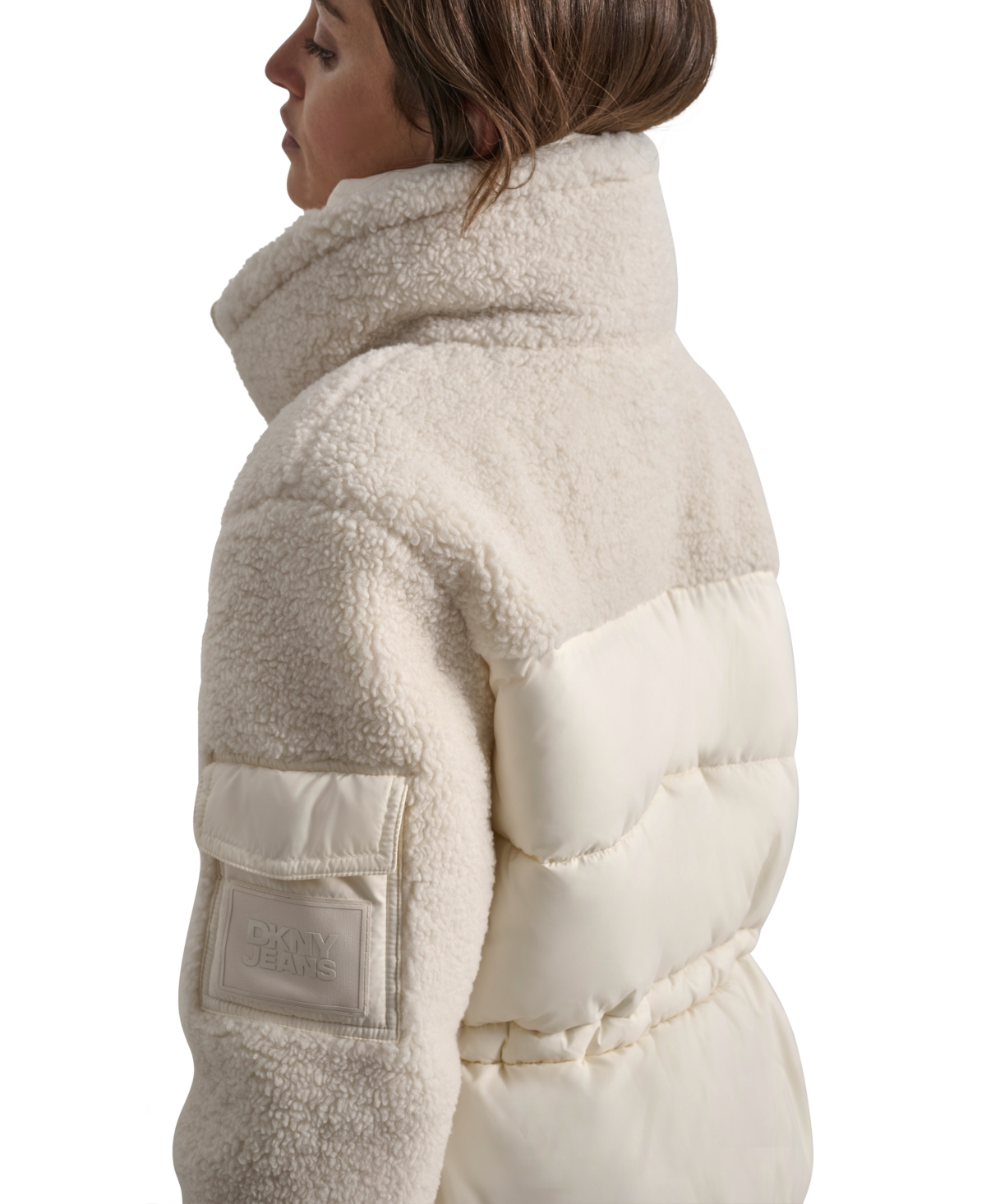 Dkny Jeans Women's Faux-sherpa Puffer Mixed Coat In G0h - Eggnog