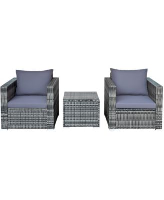 3 Pieces Patio Rattan Furniture Bistro Sofa Set with Cushioned