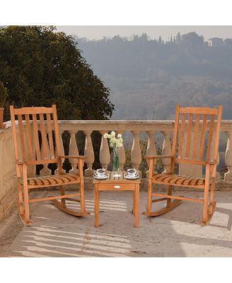 3 Pieces Eucalyptus Rocking Chair Set with Coffee Table