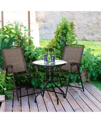 3 Pieces Patio Garden Furniture Set of Round Table and Folding Chairs