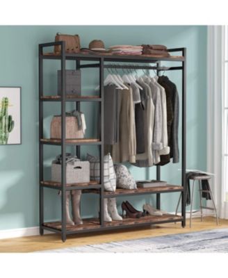 Free-standing Closet Organizer, Heavy Duty Clothes Closet, Portable Garment Rack with 6 Shelves and Hanging rod